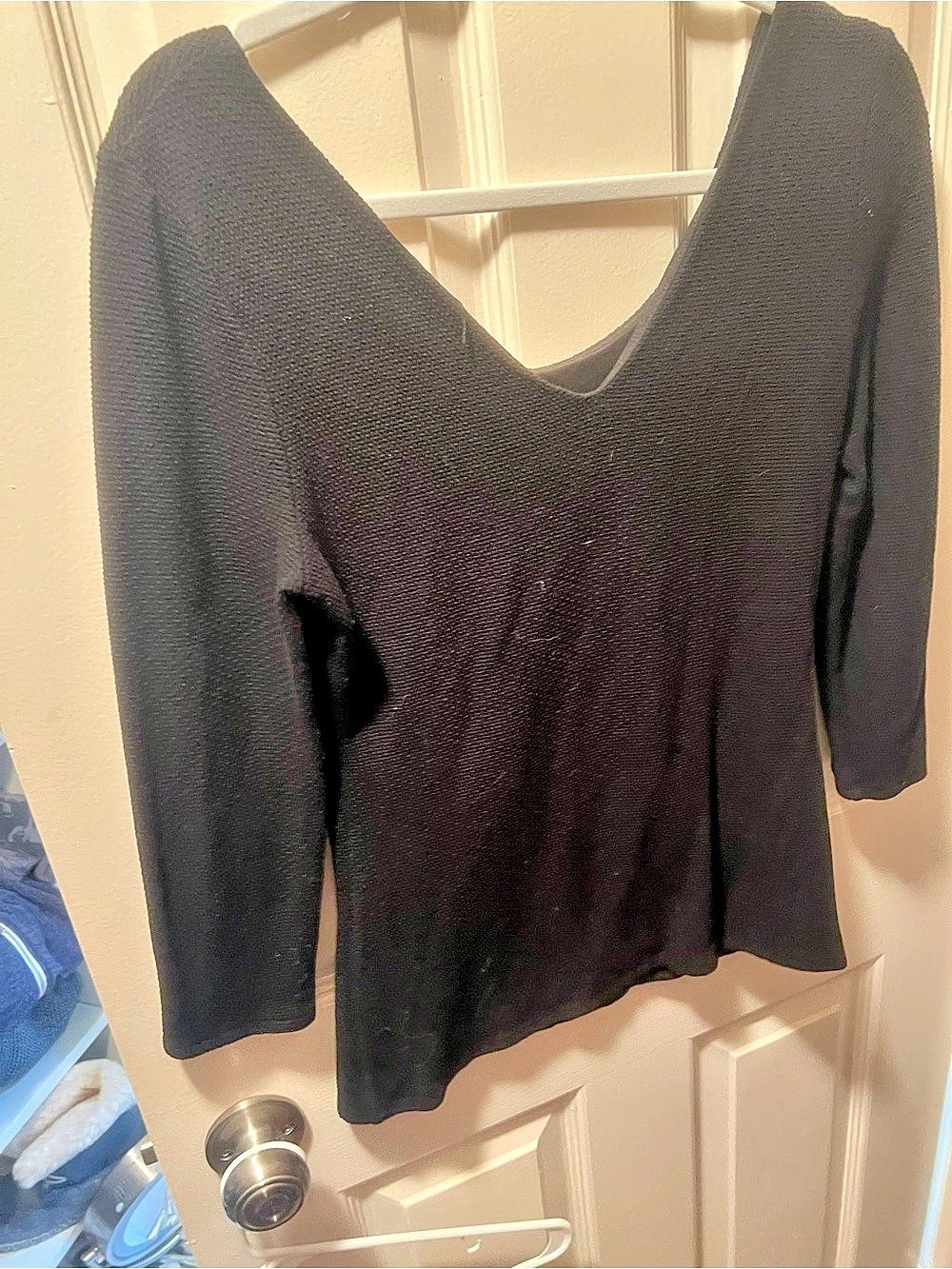 NIC+ZOE Crinkle Knit Long Sleeve Top Black Small